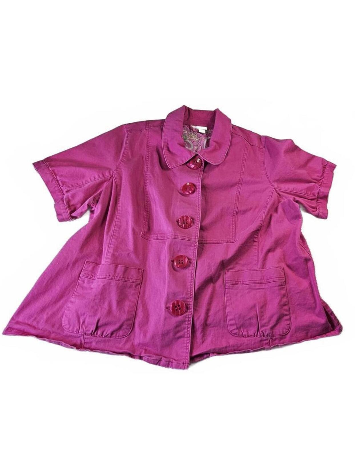 Vtg Venezia Women's Short Sleeve Button-Up Shacket In Magenta Size 26/28